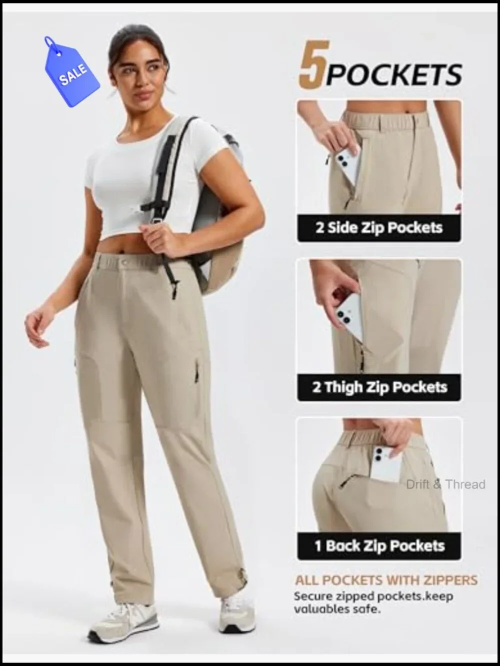 Hiking Cargo Pants Lightweight Quick Dry UPF 50 Water Resistant 5 Pockets